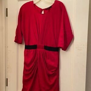 BCBG MaxAzria Red Drape Dress with Black Belt- Size Small